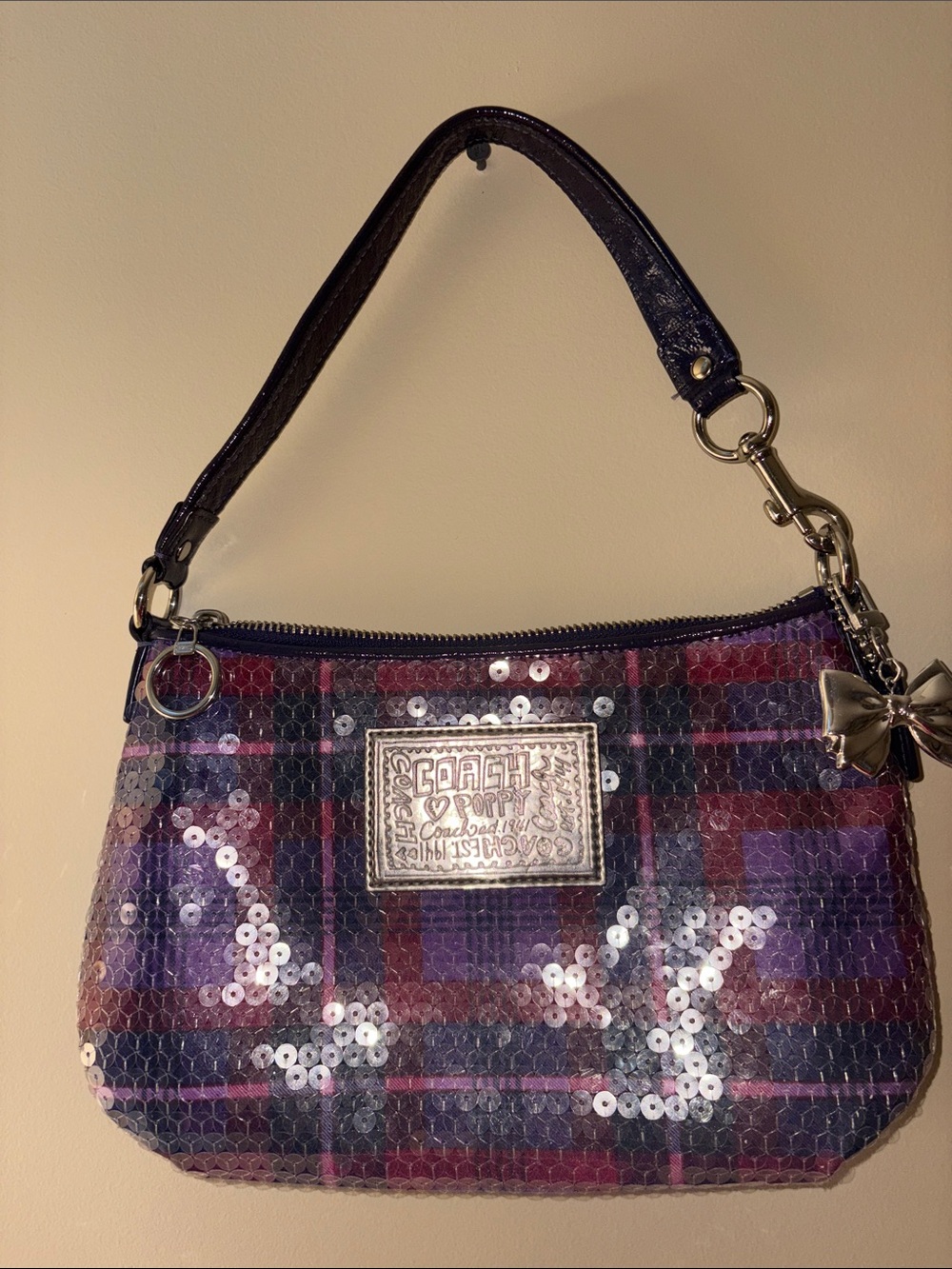 Coach Purple Plaid Sequin Wristlet - Coach